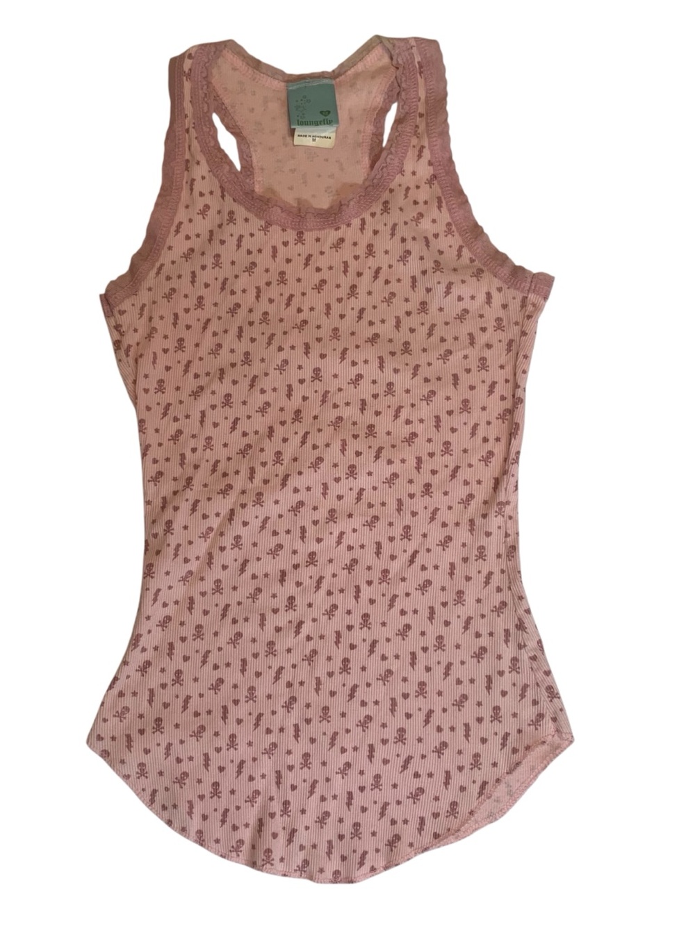 Loungefly Pink Ribbed Skull Print Y2k Racerback Tank Top Ladies size Medium